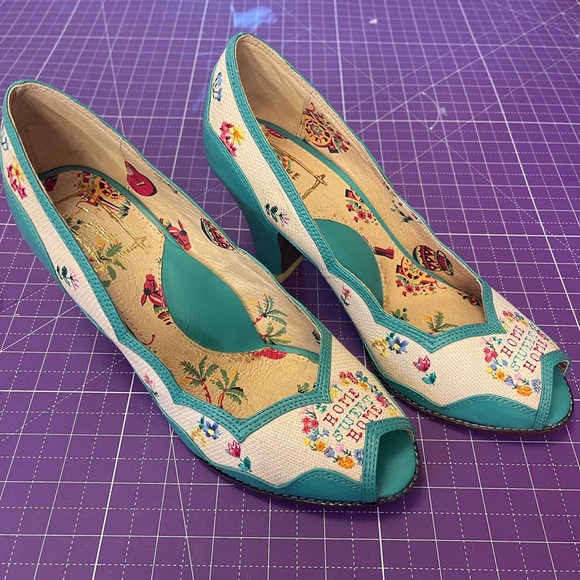 Miss L Fire Embroidered Teal Heels - Picture 1 of 3